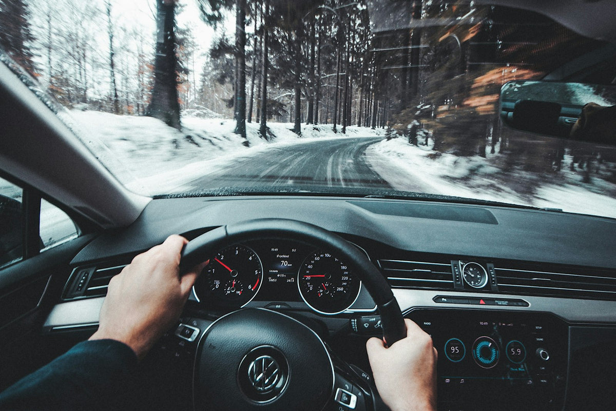 Car interior and dashboard while driving